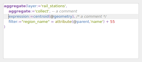 QgsCodeEditorExpression containing a sample QGIS expression
