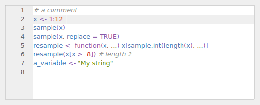 QgsCodeEditorR containing a sample R script
