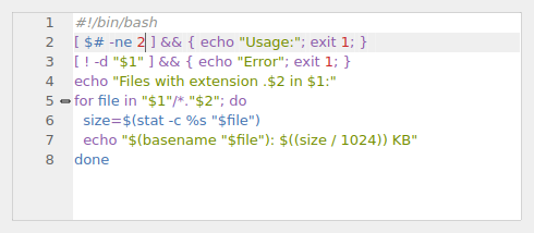 QgsCodeEditorShell containing a sample bash shell script