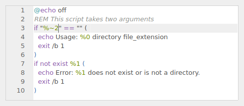 QgsCodeEditorShell containing a sample batch script