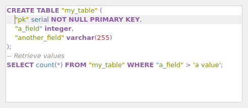QgsCodeEditorSQL containing sample SQL