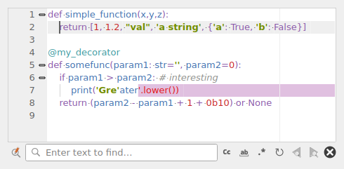 QgsCodeEditorWidget showing the search bar