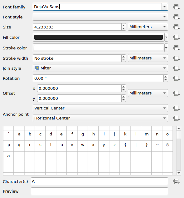 QgsFontMarkerSymbolLayerWidget in a default state