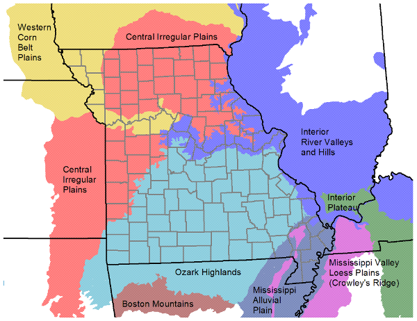 Labelled Level III Ecoregion map for Missouri