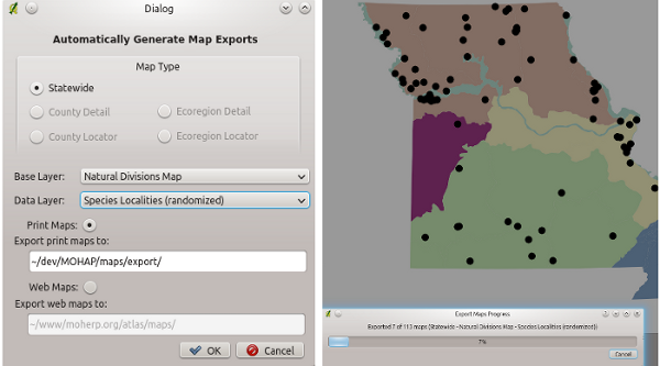 Custom map generation and export user interface